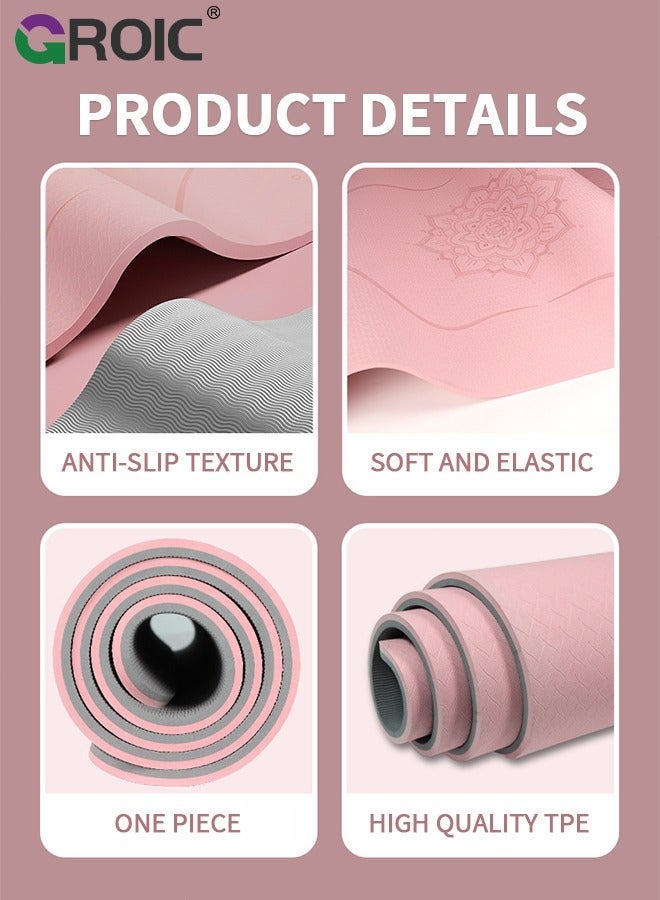 GROIC سجادة يوجا غير قابلة للانزلاق، سجادات اللياقة البدنية بيلاتيس، مضادة للتمزق مقاس 72 بوصة × 31.5 بوصة × 0.6 بوصة، سجادات يوجا سميكة للنساء، سجادات تمارين لليوجا البيلاتيس وتمارين الأرضية المنزلية مع حمالة حمل وحقيبة تخزين - Image 2